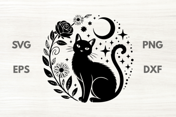 Celestial Black Cat SVG: A Freebie Graphic for Local Business Branding Magic