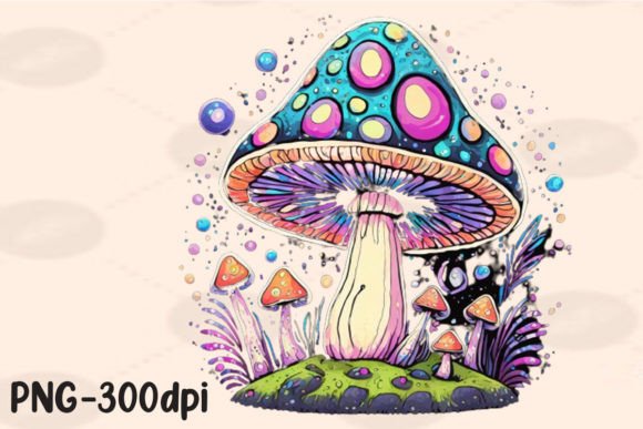 Kawaii Psychedelic Magic Mushroom PNG: A Graphic Design Freebie for Creative Makers