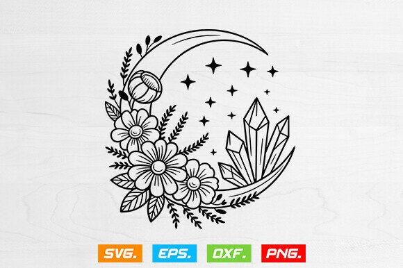 Magic Moon with Crystal Flowers SVG – A Versatile Graphic for Crafts and Branding