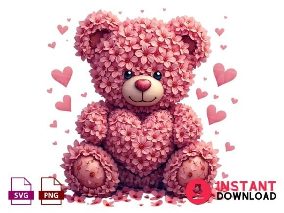 Pink Floral Valentine Teddy Bear Png: A Versatile Graphic for Crafts and Branding