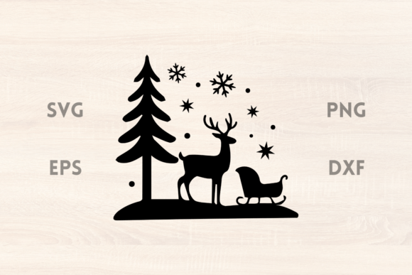 Reindeer Sleigh Tree Scene SVG: A Festive Graphic Design Asset for Crafts and Marketing
