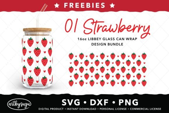 Strawberry Can Glass Wrap SVG Freebies for Small Business Branding