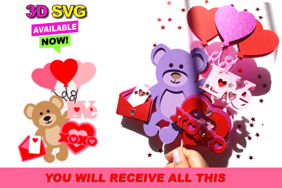 Teddy Bear Love Cake Topper SVG for Laser Cutting Projects