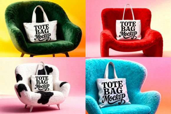 Tote Bags on Modern Chairs Mockup Set: A Designer’s Take on a Versatile Graphic Design Asset