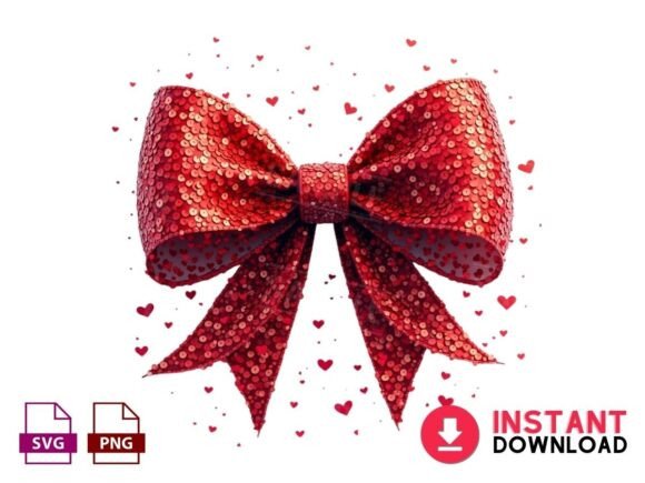Valentine’s Day Heart Coquette Bow PNG for Crafts and Graphics